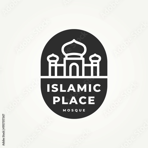 minimalist mosque islamic place line art icon logo vector illustration design
