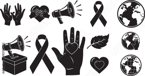 Awareness Ribbons and Hands for Social Causes and Support