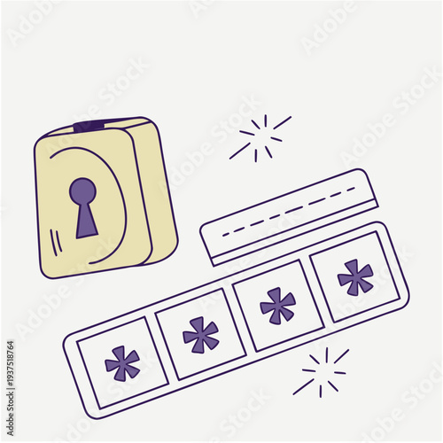 Digital security illustration with password entry field and keyhole lock for data protection