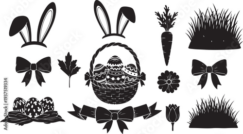 Easter icons and symbols in black and white illustration