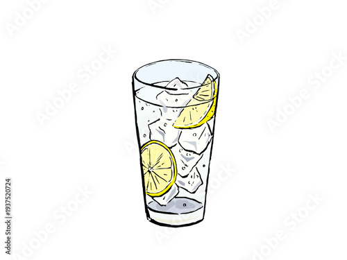 Japanese lemon sour cocktail hand drawn vector illustration