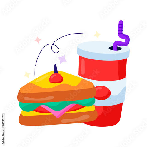 Modern design illustration of sandwich with drink 