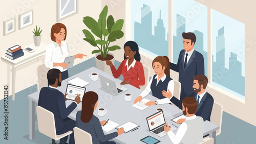 Business Professionals in Meeting at Conference Table.