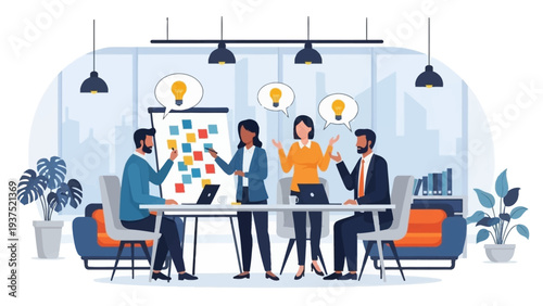 Business Team Discussing Project with Idea Board.