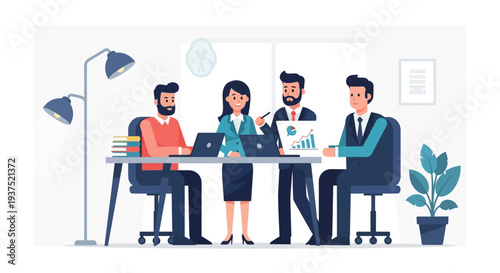 Business Professionals Working Together at Office Desk.