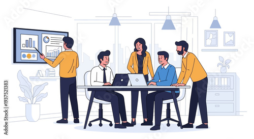 Business Team Discussing Project in Meeting Room.