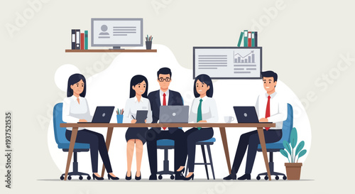 Business Professionals Working Together at Office Table.