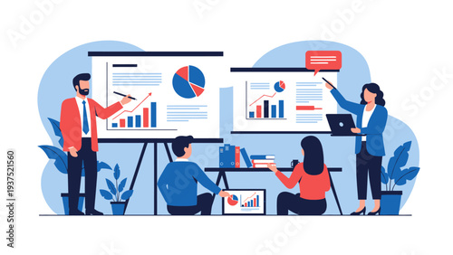 Business Professionals Presenting Data Analysis Teamwork.