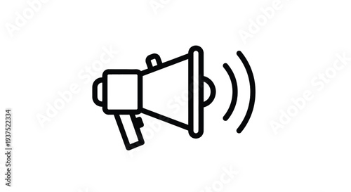 Black and white line of a megaphone with sound waves line black and white communication announcement