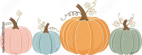 Autumn Pumpkin Collection Vector Illustration with Decorative Fall Pumpkins and Leaves for Harvest Festival Thanksgiving Seasonal Decorations and Farm Market Designs