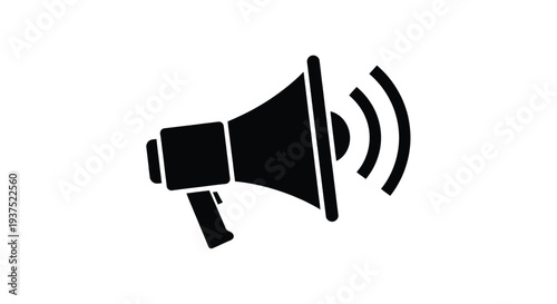 Black megaphone with sound waves emitting from it communication