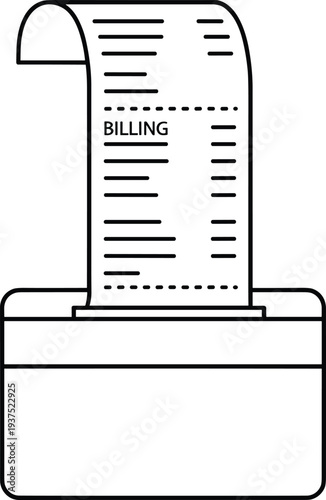 A simple line drawing of a bill coming out of a printer