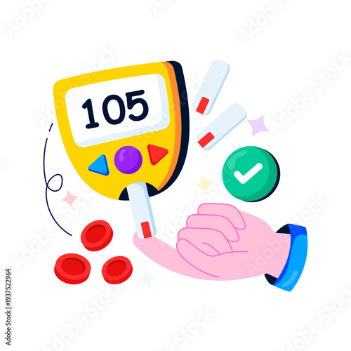 Sugar test illustration, flat design of glucometer