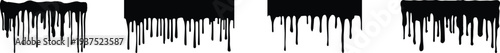 Black dripping paint and ink splatter border set isolated on white background, abstract liquid drip texture collection for grunge design, street art style decoration, creative graphic elements and mod