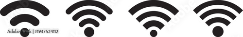 Set of WiFi signal icons showing different wireless network strength levels isolated on white background, modern internet connectivity symbols representing digital communication, hotspot access and mo