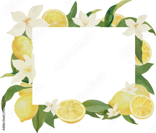 Watercolor Lemon Flowers Decorative Frame Vector Illustration