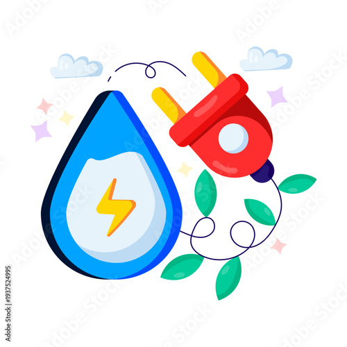 Conceptual flat design illustration of hydroelectricity 