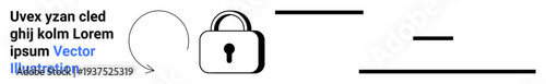 Cybersecurity, data protection, encryption, safety, digital privacy, secure systems. Padlock graphic with arrow secured content. Cybersecurity and data protection designed visually