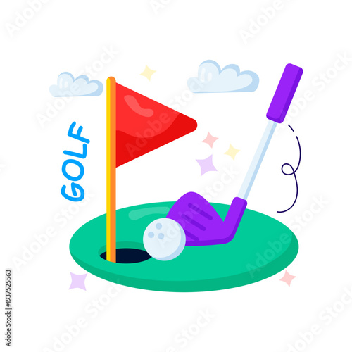 Flag with ball denoting concept of golf course