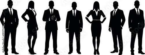 Business people silhouettes collection with men and women in formal suits isolated vector illustration for corporate team professional office character design
