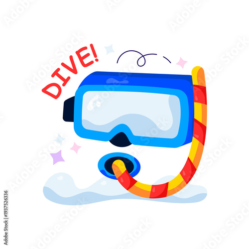 Oxygen pipe with goggles, illustration of snorkeling mask