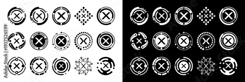 High-tech letter X logo collection with bold circular forms, orbit lines, and digital energy. Designed for experimental tech, innovation, and futuristic brands.