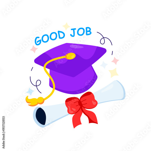 Paper with ribbon, flat design of degree illustration