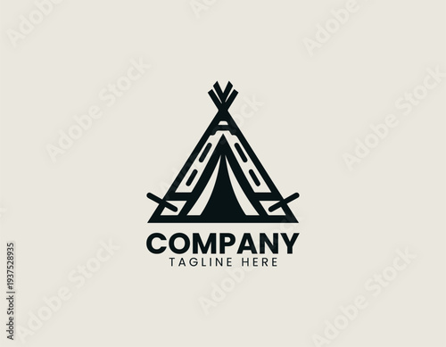 Minimalist teepee tent symbol in clean modern camping vector illustration style