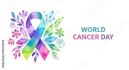 Colorful Ribbon Design for World Cancer Day Awareness Campaign