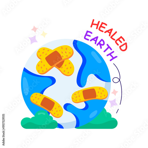 A flat design illustration of healed earth 