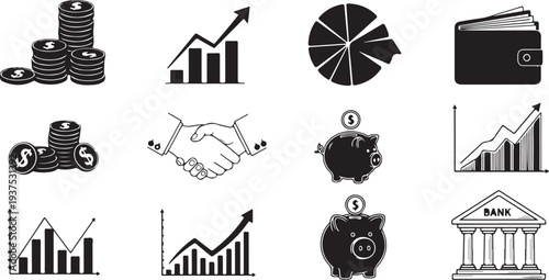 Financial icons and symbols for business and investment concepts