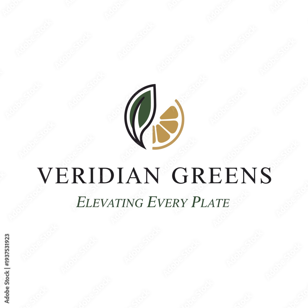Fototapeta premium Veridian Greens Logo with Leaf and Lemon.