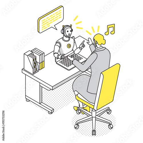 AIに相談して喜ぶ女性のイラスト