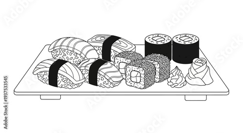 Sushi Platter Line Art