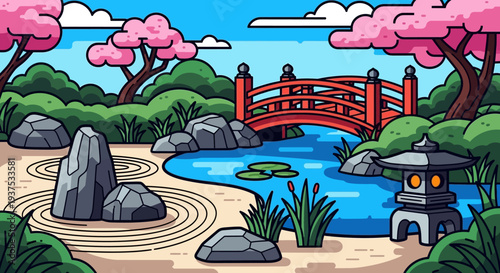Zen Garden Bridge Pond Nature