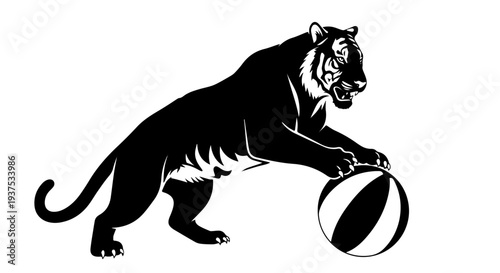 Tiger Playing with a Ball Silhouette Illustration
