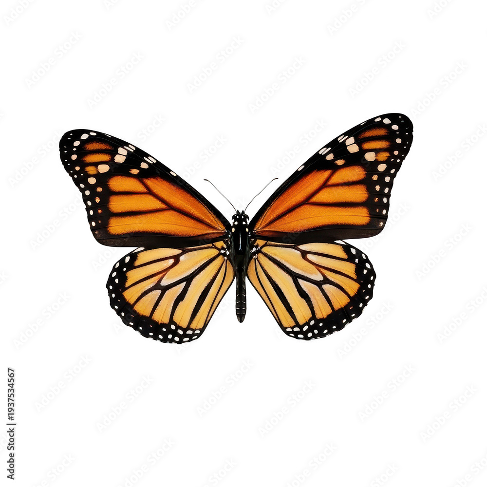 Fototapeta premium Monarch butterfly isolated on white background realistic nature insect illustration