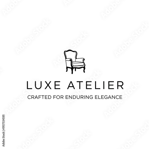 Luxury Armchair Illustration with Luxe Atelier Text.