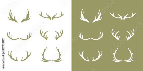 Set of Antler horn deer stag silhouette isolated graphic