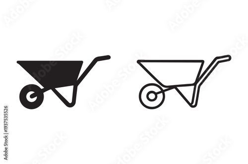 simple black and white wheelbarrow icons side by side