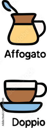 Affogato and Doppio Coffee Drink Illustration.