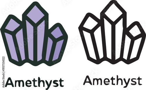 Amethyst Crystal Cluster Icon and Illustration.