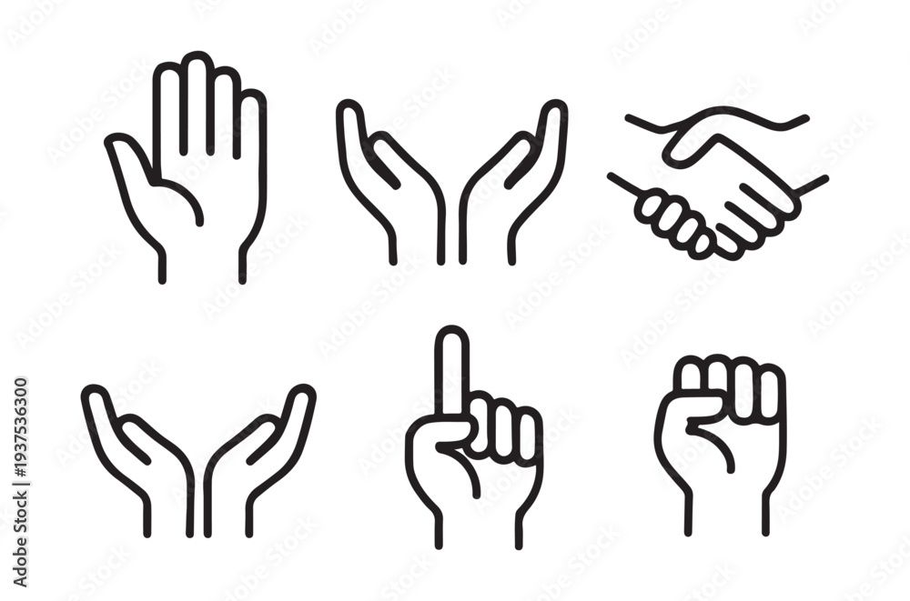 Obraz premium set of black line art hand gestures on white background