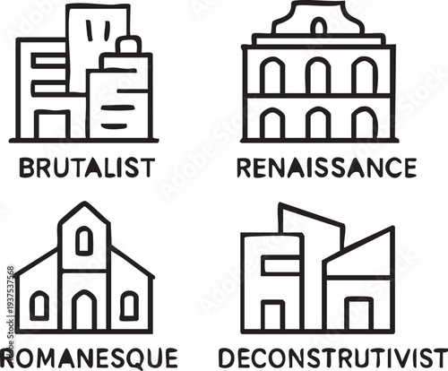 Architectural Styles Line Art Collection.