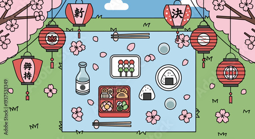Japanese Picnic Food and Cherry Blossoms