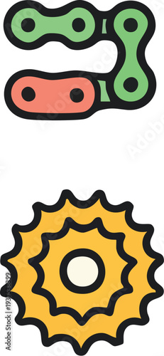 Bicycle Chain and Sprocket Illustration Icon.