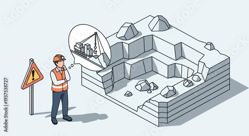 Construction worker overseeing excavation site with heavy machinery.