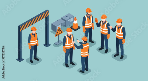 Construction Workers Discussing Project Plans on Site.