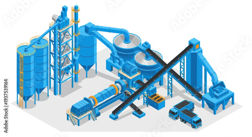 Industrial Cement Plant Machinery and Equipment Illustration.