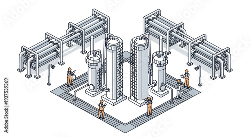 Industrial Chemical Plant with Towers and Pipelines.